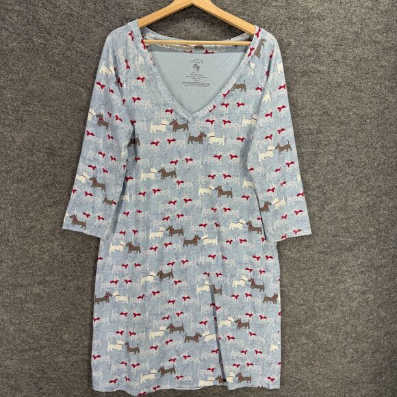 Soma Night Gown Women L Large Blue Dog Print Long Sleeve V-Neck Cotton Sleepwear - Picture 1 of 6